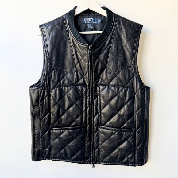 Title: Polo Ralph Lauren Vintage Quilted Soft Leather Vest Men’s L Black - Picture 1 of 5